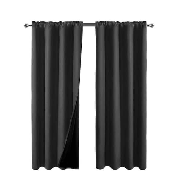 Black Polyester 52 in. W x 84 in. L Insulated Thermal Rod Pocket Indoor Blackout Curtain, set of 2
