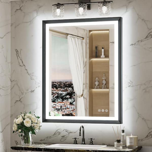 28 in. W x 36 in. H Rectangular Aluminum Framed with 3 Colors Dimmable LED Anti-Fog Wall Mount Bathroom Vanity Mirror
