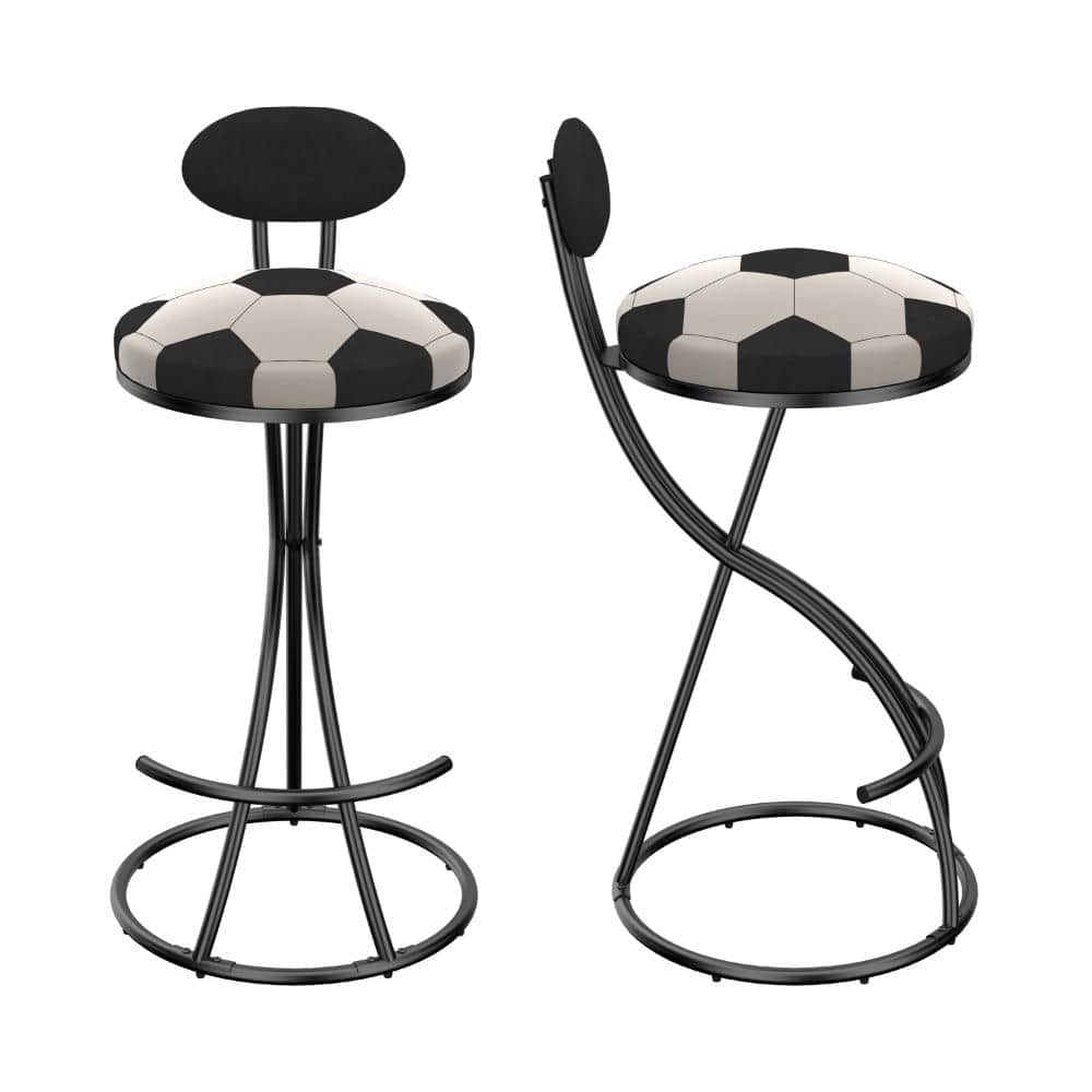 36.61 in. H Football Print Velvet Bar Stools,Black Metal Frame Counter Height Chairs with Black Back,Footrest, Set of 2 price history on PriceWatchPro