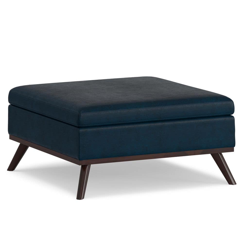 Simpli Home Owen 36 in. Wide Vegan Leather Square Coffee Table