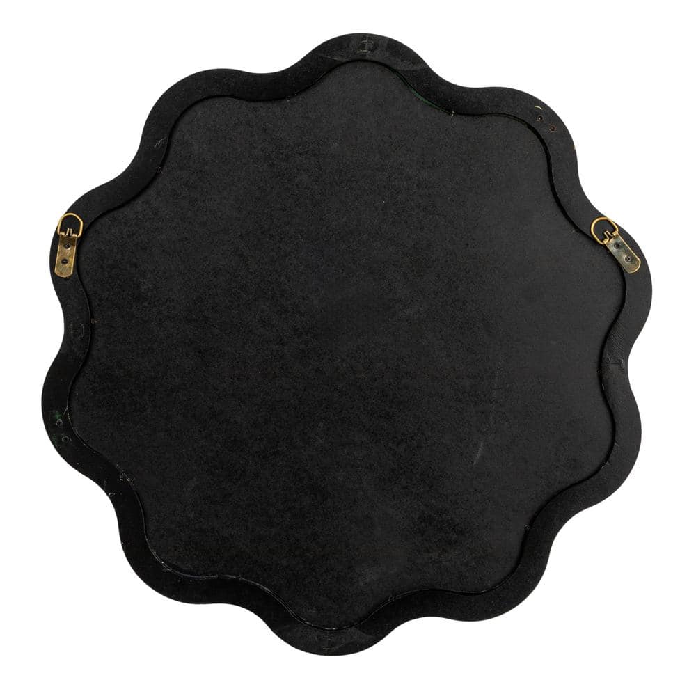 Round Green Scalloped Wood Wall Mirror