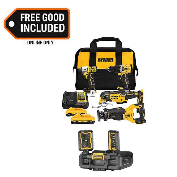 20V MAX Lithium-Ion Cordless 4-Tool Combo Kit and 4000 Lumen LED Panel Work Light with (2) 4 Ah Batteries and Charger