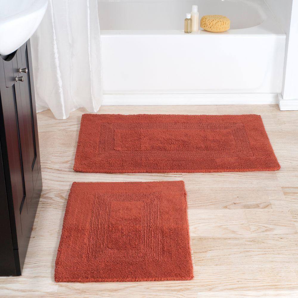 Brick Red Egyptian Cotton Luxurious 2-Piece Bath Rug Set