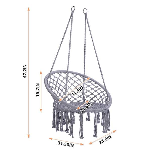 Hammock Chair Macrame Swing Max 330 lbs. Wicker Patio Swing Hanging Cotton Rope Hammock Swing Chair for Outdoor Gray