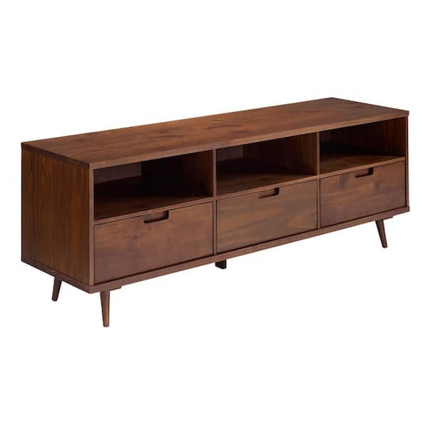 70 in. Boho Modern Walnut Solid Wood TV Stand with 3 Drawers (Max TV Size 80 in.)