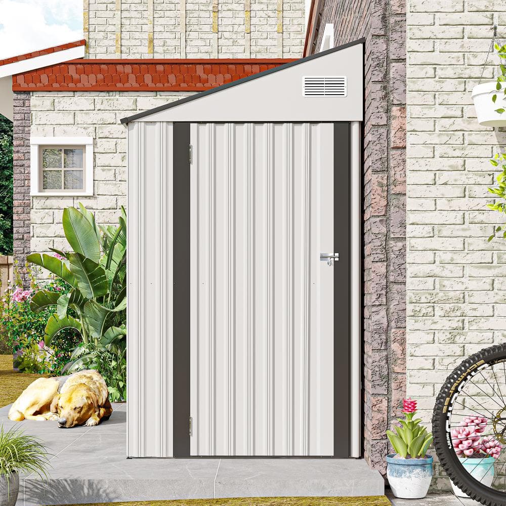 4 ft. W x 8 ft. D Outdoor Metal Storage Shed with Ventilation Windows Single Hinge Door Sloping Roof  White price history on PriceWatchPro