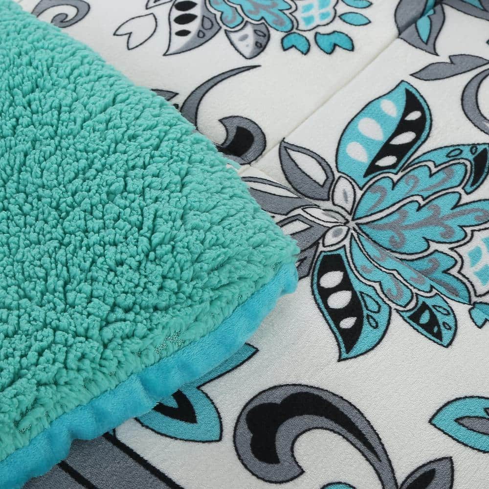 Light Teal Reversible Micromink Sherpa Queen Comforter Set