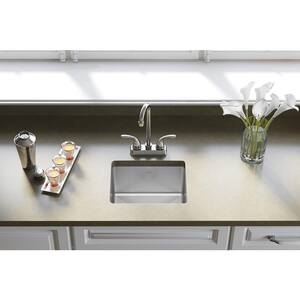 Crosstown 20 Gauge Stainless Steel 15 in. 2-Hole Dual Mount Bar Sink with Faucet and Drain