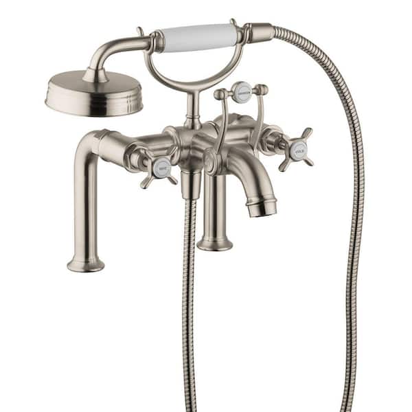 Hansgrohe Montreux Cross 2-Handle Deck-Mount Roman Tub Faucet with Handshower in Brushed Nickel