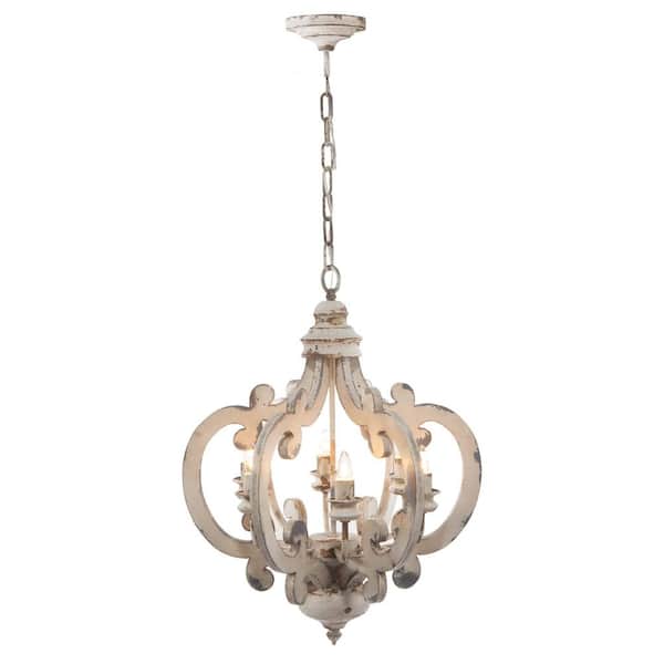 6 Light White French Country Farmhouse Wood Chandelier for Kitchen Dining Room Foyer with No Bulbs Included