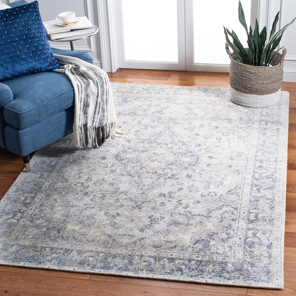 Restoration Vintage 3 ft. x 5 ft. Ivory/Blue Ornate Border Medallion Area Rug