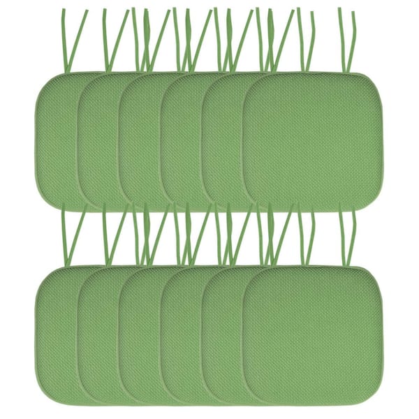 Sweet Home Collection Honeycomb Memory Foam Square 16 in. x 16 in. Non-Slip Back Chair Cushion with Ties (12-Pack), Green
