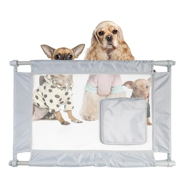 PET LIFE Grey Porta-Gate Travel Collapsible and Adjustable Folding Pet Cat Dog Gate