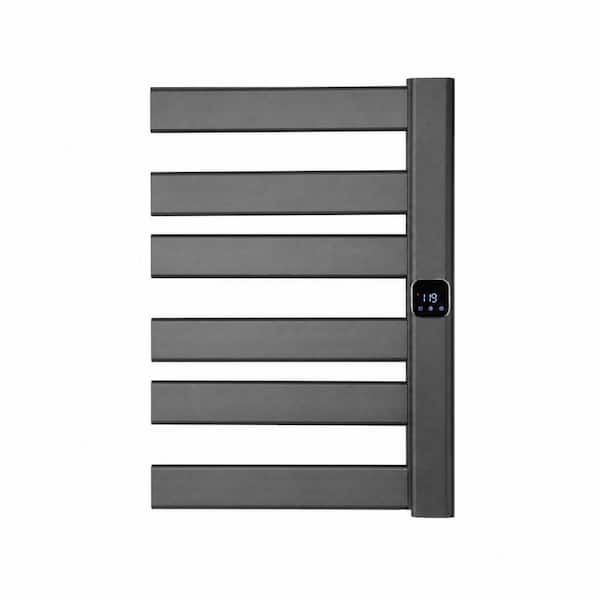 Black Heated Towel Warmer Rack with Timer and Temperature Control, Aluminum, Wall Mounted, 18.8 W x 25.6 H,