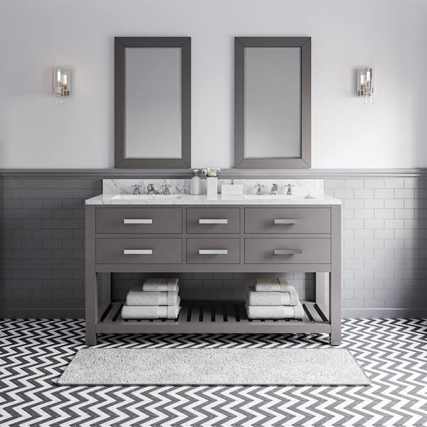 60 in. W x 21.5 in. D x 34 in. H Vanity in Cashmere Grey with Marble Vanity Top in Carrara White