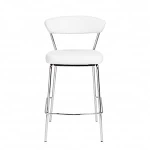 Charlie 25.6 in. White Low Back Metal Counter Stool with Faux Leather Seat Set of Two