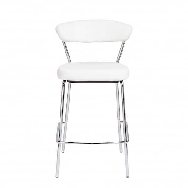 HomeRoots Charlie 25.6 in. White Low Back Metal Counter Stool with Faux Leather Seat Set of Two