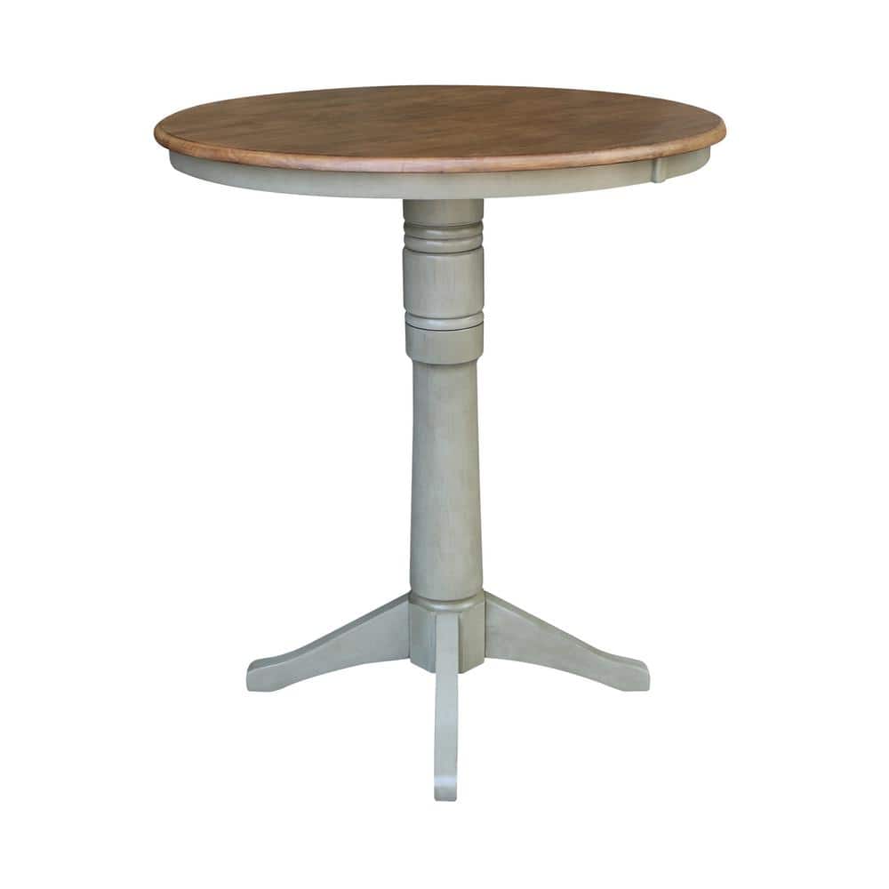 Distressed Hickory and Stone Round Wood Counter Height Table