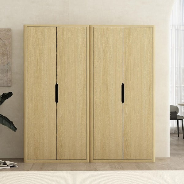 Rivington 79 in. Tall Modern Natural Oak Composite Wood 5-Shelf Standard Bookcase (Set of 2)