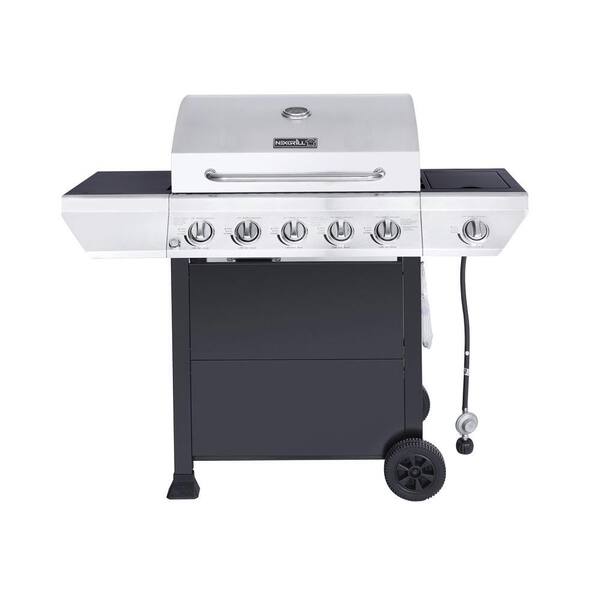 Nexgrill 5-Burner Propane Gas Grill in Stainless Steel with Side Burner and Black Cabinet