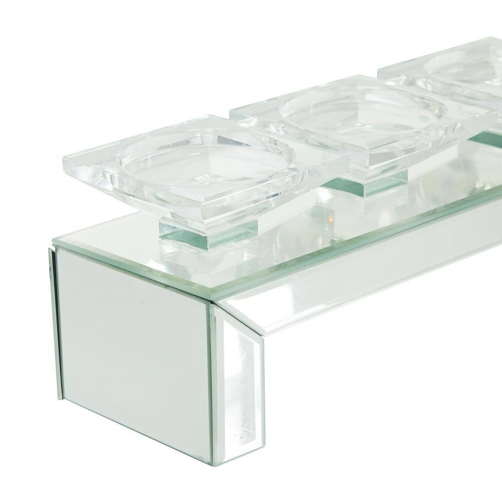 Silver Wood 5-Plate Candlestick Holder with Mirrored Base