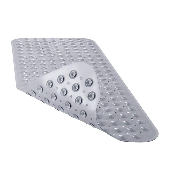 16 in. x 40 in. Non-Slip Bathtub Mat with Suction Cups and Drain Holes in Gray