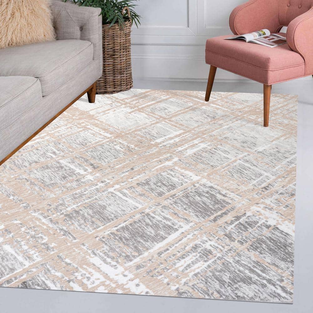 Beige and Gray Abstract Flat Woven Rectangular Area Rug