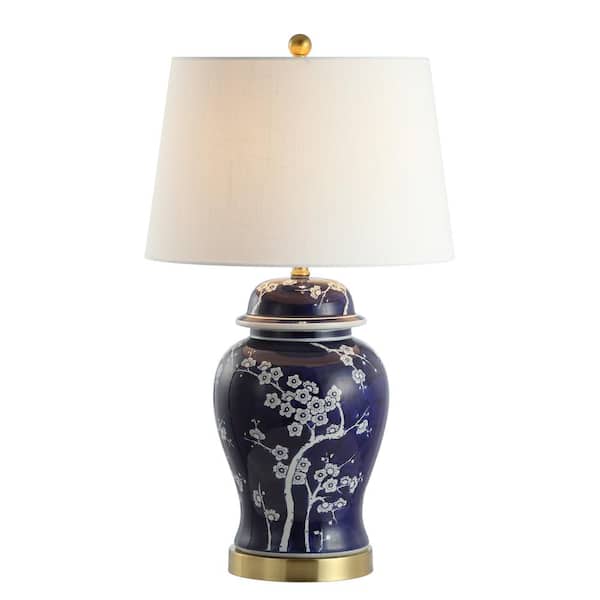 Gracie 29.5 in. Ginger Jar Ceramic/Metal LED Table Lamp, White/Navy