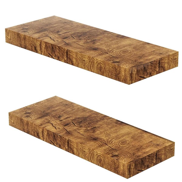 Unbranded 23.6 in. W x 9 in. D Rustic Brown Floating Decorative Wall Shelf Set of 2