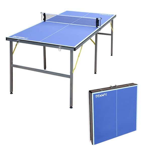 TIRAMISUBEST Indoor Foldable and Portable 6 ft. Mid-Size Table Tennis Table with Net, 2 Table-Tennis Paddles and 3 Balls