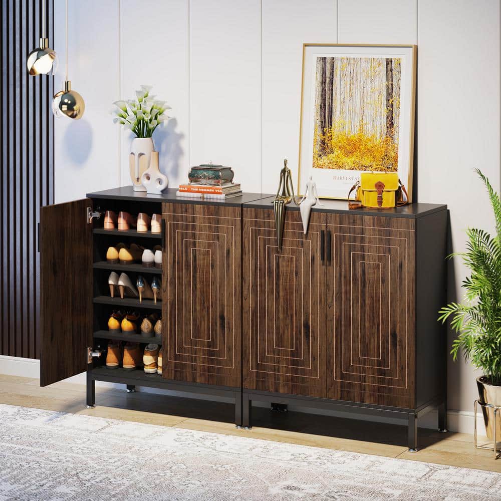 Moden Shoe Rack BYBLIGHT 37 in. H x 31 in. W Brown MDF Shoe Storage Cabinet, 5-Tier ...