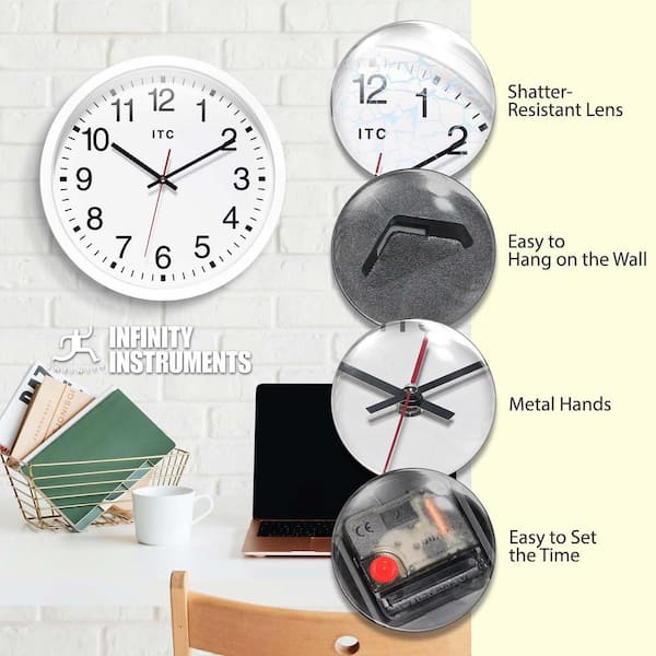 Infinity Instruments Obsidian 14 in. Business Clock, White 12830WH