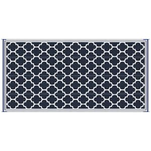 9' x 18' Reversible Outdoor Rug Carpet, Waterproof Plastic Straw Rug, Portable RV Camping Rugs in Blue & White