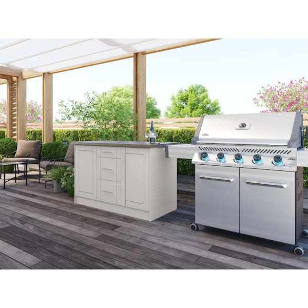 WeatherStrong Sanibel Shoreline Gray 14-Piece 55.25 in. x 34.5 in. x 25.5 in. Outdoor Kitchen Cabinet Island Set