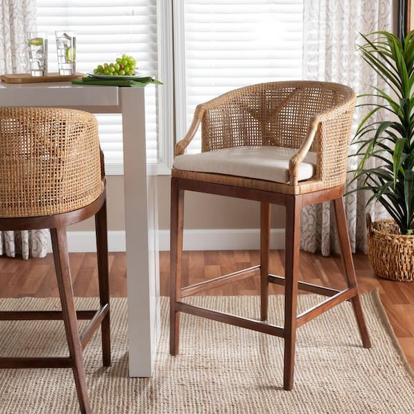 Lumajang 28 in. Light Honey Rattan and Wood Bar Stool