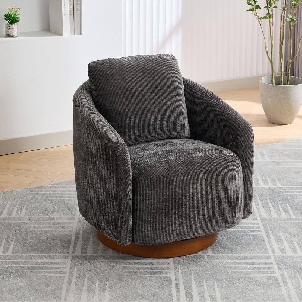 Ash Chenille Swivel Barrel Chair with Rubber Wood Base