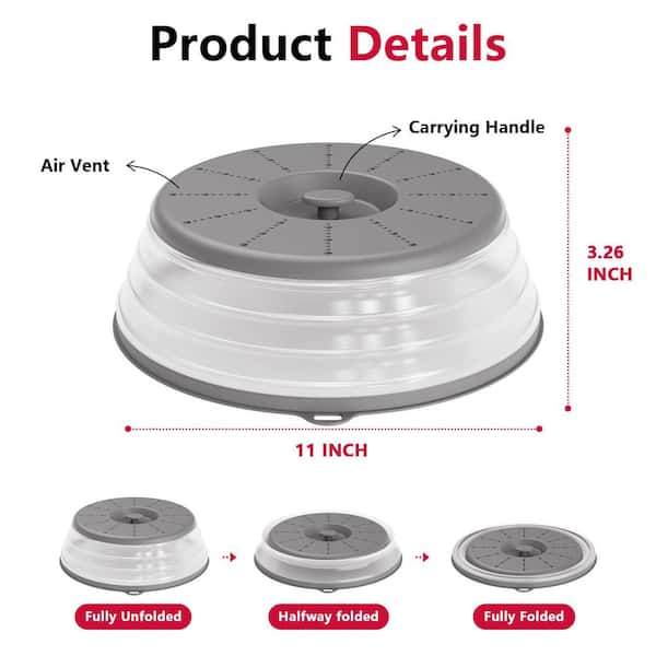 Microwave Splatter Cover with Vented, Hook Hole, Splatter Guard, Colander for Kitchen, Food, Meal Prep, Grey (1-Pack)