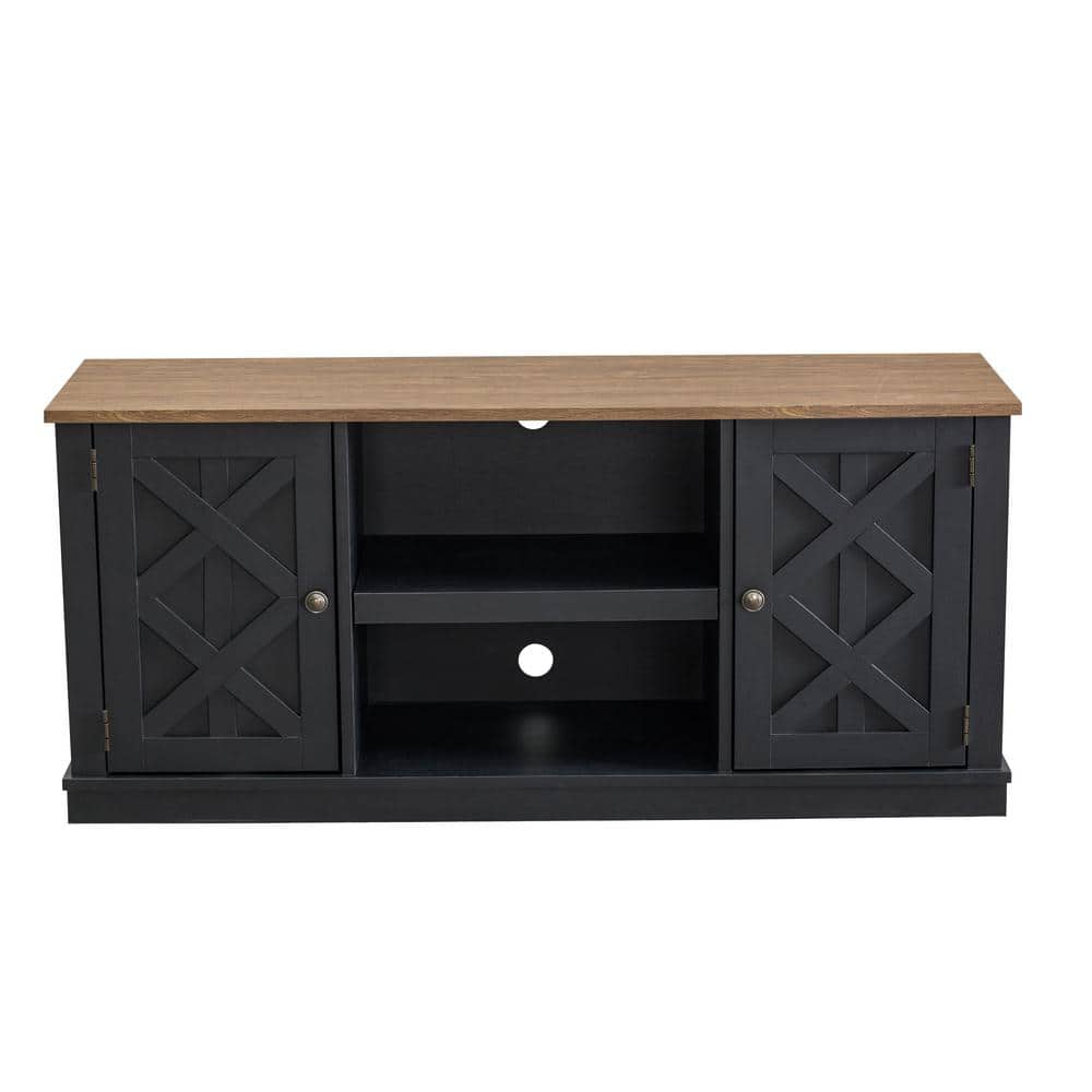 54'' Charcoal Wood TV Stand with Sliding Barn Doors