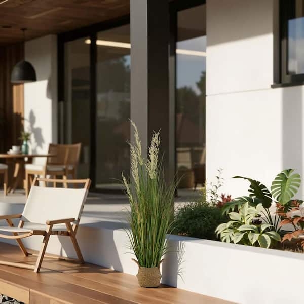 Artificial Grass Plant, 47 in. Reed Flower Grass in Pot, PVC Faux Greenery Shrub 1 Pack, Green 13.78 in. H