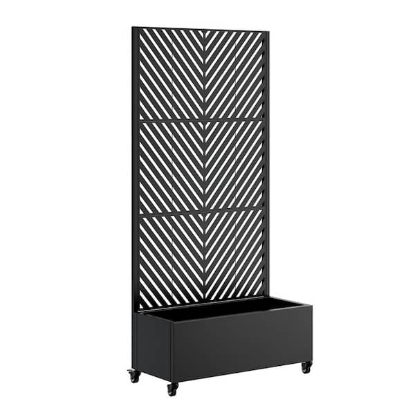 Black Metal Raised Garden Bed with 4 Wheels and Trellis & Privacy Screen (35.43 in. L x 15.74 in. W x 14.17 in. H)