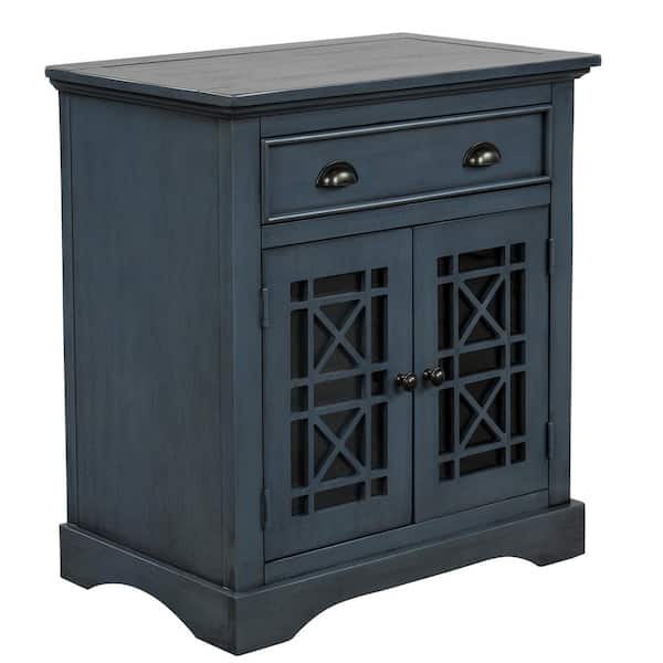 aisword Retro Storage Cabinet Antique Navy wih Doors and Big Wood Drawer, Home Office Furniture Storage Chest