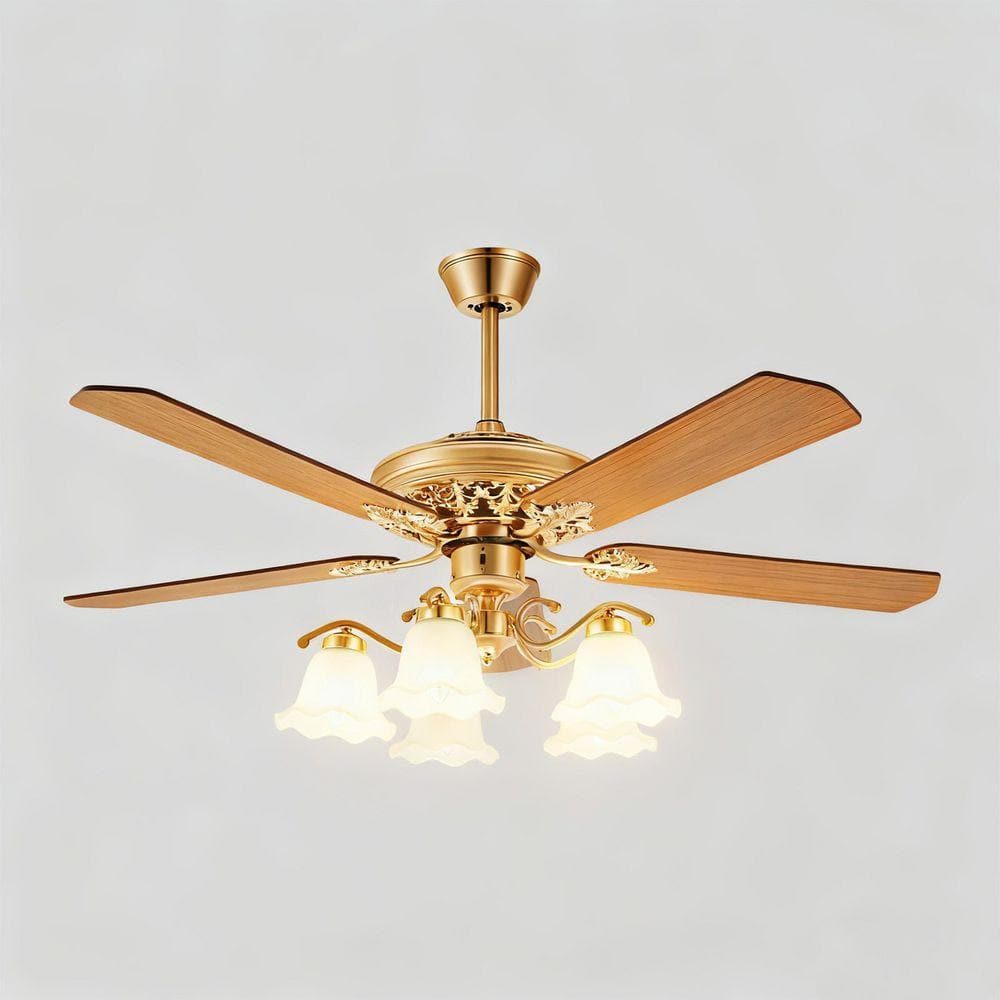 OUKANING 52 in. Indoor Gold and Brown Modern 3-Speed Ceiling Fan