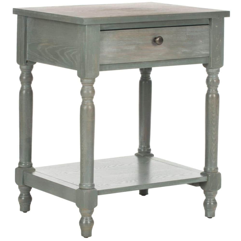 Ash Grey Elm Wood Transitional Nightstand with Drawer
