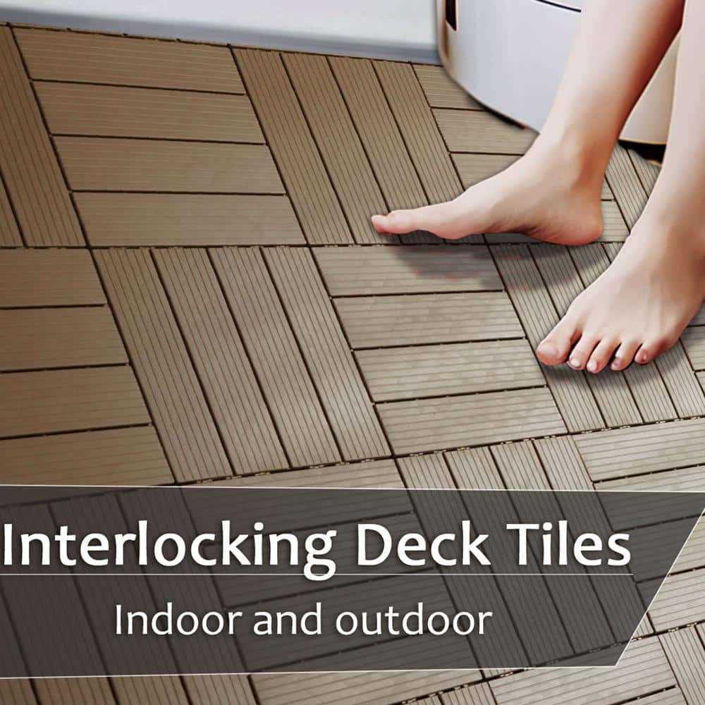 12" x 12" Light Coffee Interlocking Plastic Composite Deck Tiles