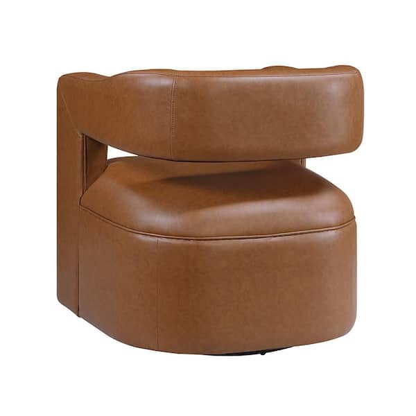 Lazzara Hammond Faux Leather Upholstery Camel Swivel Arm Chair