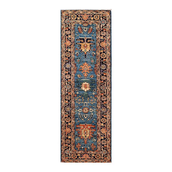 Solo Rugs Serapi One-of-a-Kind Traditional Light Blue 2 ft. x 7 ft. Runner Hand Knotted Tribal Area Rug