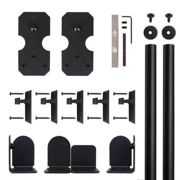 Quiet Glide Notched Rectangle Black Rolling Door Hardware Kit for 3/4 in. to 1-1/2 in. Door