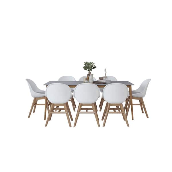 Unbranded Midtown Concept Clara 9-Piece White Chairs Indoor Dining Plastic Top Table Dining Set Kitchen Table with Chairs