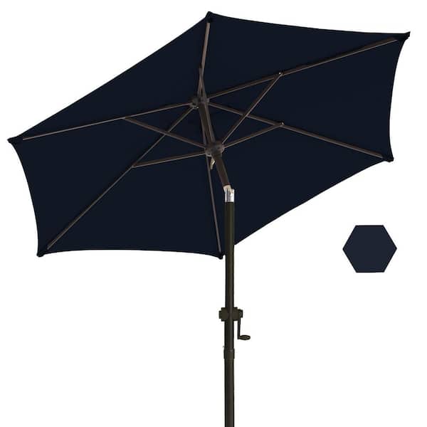 PASAMIC 7.5 ft. Market Patio Umbrella with Push Button Tilt and Crank in Navy Blue