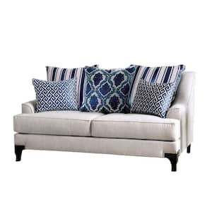 37 in. Gray Solid Print Fabric 2-Seater Loveseat with Throw Pillows